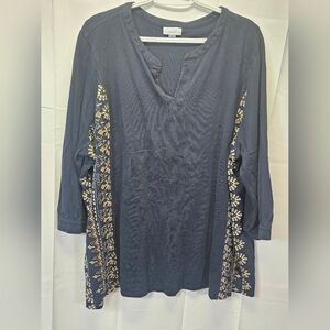 Pure Jill Women's Navy Blue Embroidered Cotton Top NWOT, Sz 3X